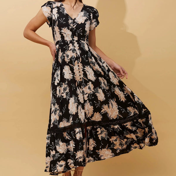 Button front floral maxi dress discount